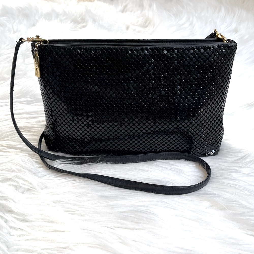 Whiting & Davis Shimmering Black Wristlet with Gold Details
